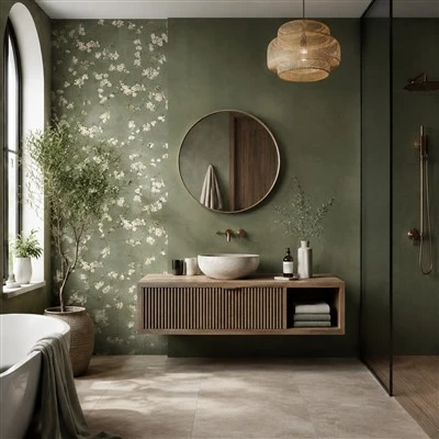 Carreaux de porcelaine florale vert sauge